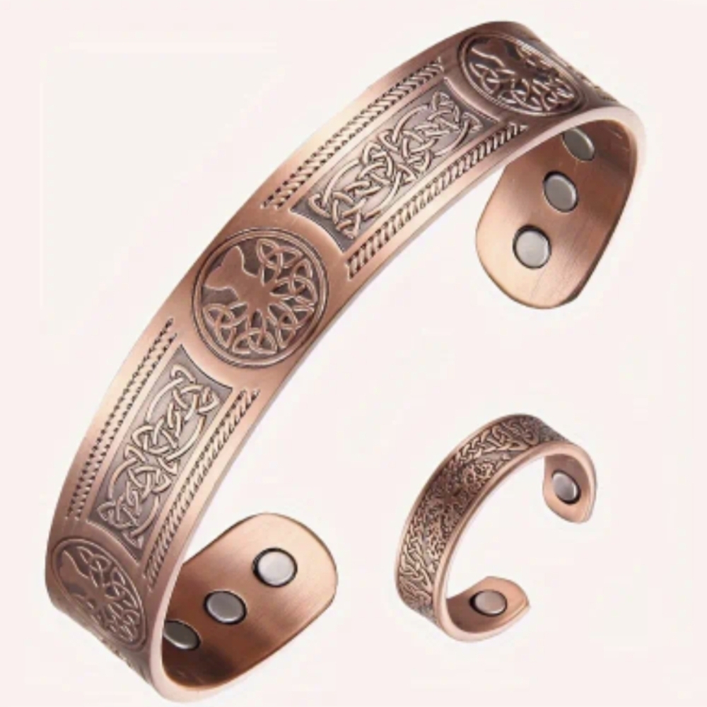 Bracelet-- Magnetic Copper Bracelet + Ring Tree of Life motif